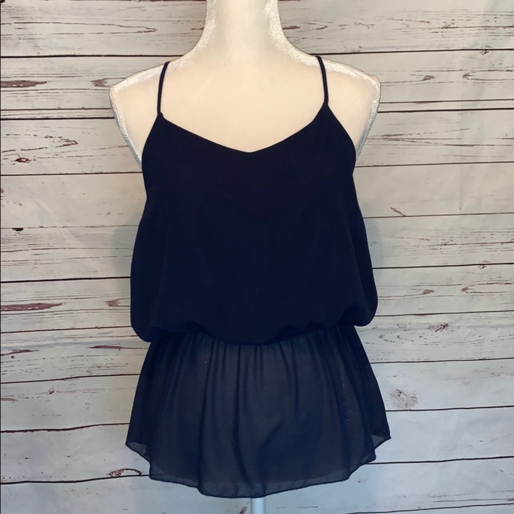 Vivace laced back navy blue tank top blouse